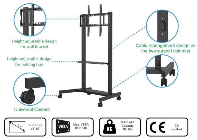 Portable mobile stand for smart interactive flat panel displays 55-86 inch. Easy to move, durable, and space-saving. Ideal for classrooms, offices, and exhibitions. Smooth wheels ensure convenience 2
