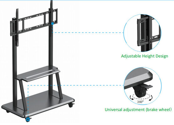 Adjustable Height Interactive Whiteboard Stand with 100kg Load Capacity and 360° Brake Wheels for 55-86 Inch TVs