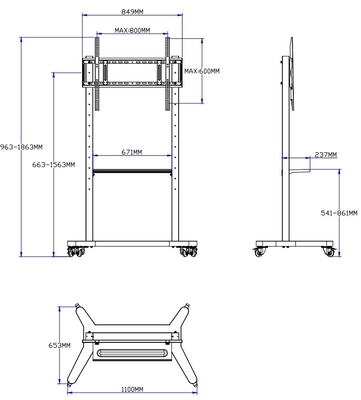 55&quot;- 86&quot; Adjustable Mobile TV Stand With Wheels, Compatibility For 43&quot;-100&quot; Flat/Curved Screens Up To 220 Lbs Steel Frame, 5 Height Options, Rolling TV Cart