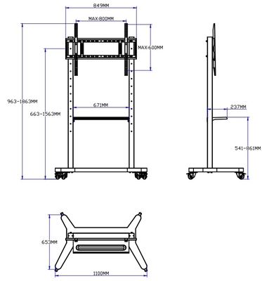 55&quot;- 86&quot; Adjustable Mobile TV Stand With Wheels, Compatibility For 43&quot;-100&quot; Flat/Curved Screens Up To 220 Lbs Steel Frame, 5 Height Options, Rolling TV Cart