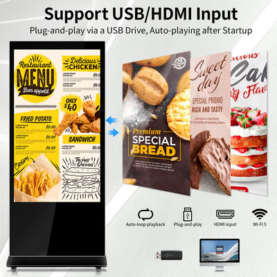 Digital Signage Floor Stand Kiosk with 0.210(H) X 0.630(V) Mm Dot Pitch, DP Output, and 8ms Response Time for Indoor Advertising