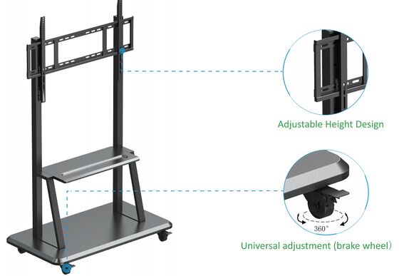 Height Adjustable Mobile TV Cart Stand for 65"-100" Displays