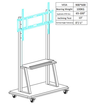 Height Adjustable Mobile TV Cart Stand for 65"-100" Displays