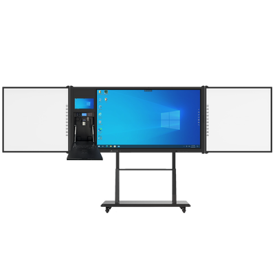 AIO 75 Inch Smart Touch Panel Android Win Sided Boards With Cam Mic Mobile Stand For Meeting University