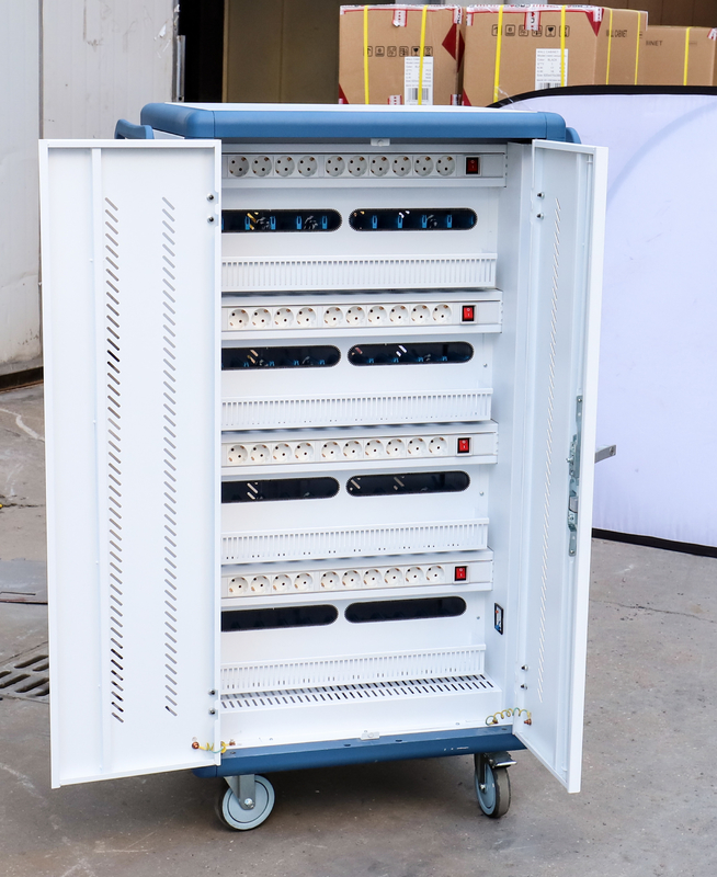 Charging Cart AC Charging DC Charging And USB Type A Type C Vault Storage IPad Charging Cabinet With Wheels For Classroom