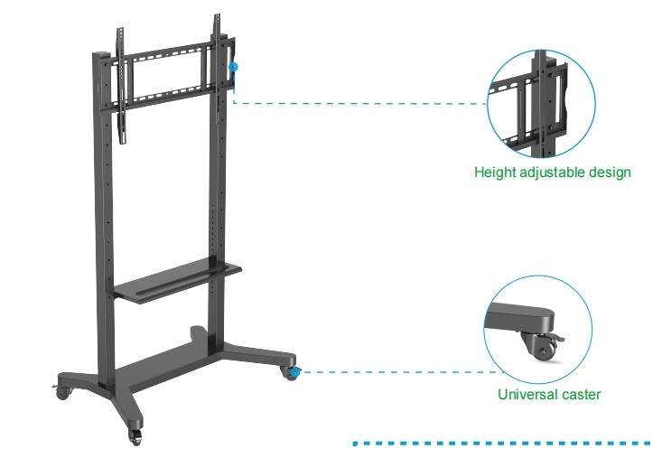 55&quot;- 86&quot; Adjustable Mobile TV Stand With Wheels, Compatibility For 43&quot;-100&quot; Flat/Curved Screens Up To 220 Lbs Steel Frame, 5 Height Options, Rolling TV Cart