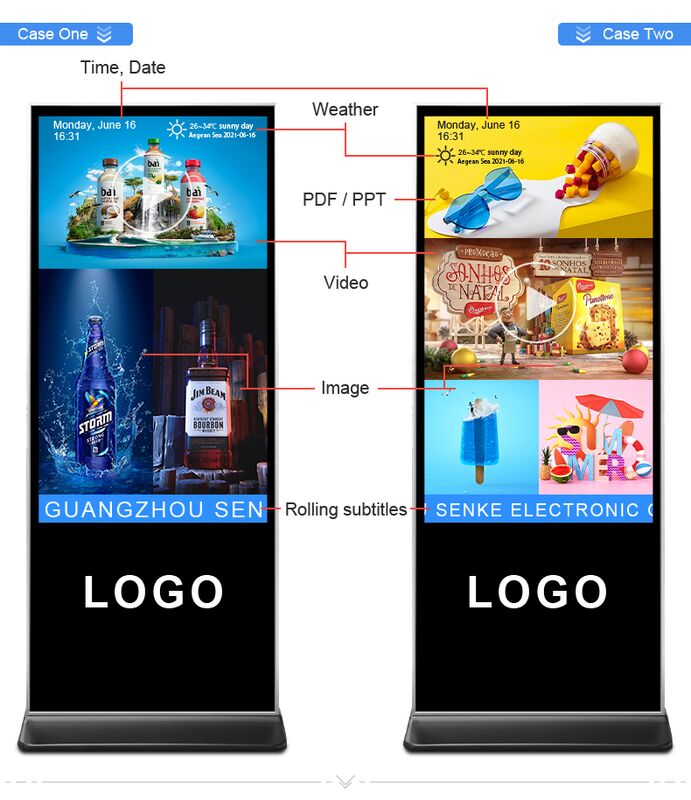 Floor Stand Digital Advertising Monitor with 10 Capacitive Touch Points, Real-Time Monitoring, and Web-Based Dashboard for Interactive Signage